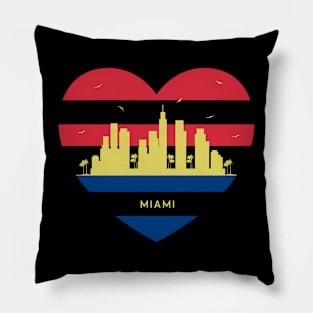 Florida Skyline cityscape Heart Shape Birds Flying Miami Pillow