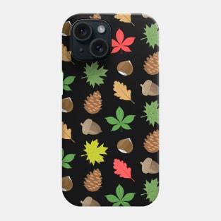 Colorful Autumnal Season - Nature Pattern on Black Background Phone Case