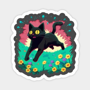 Black cat walk Magnet