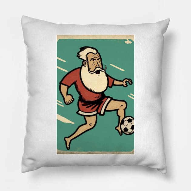 Santa Claus Playing Soccer Pillow by JigglePeek