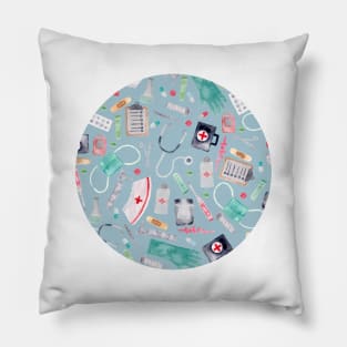 Medical Pattern | Doctor | Nurse | Watercolor | Blue Pillow