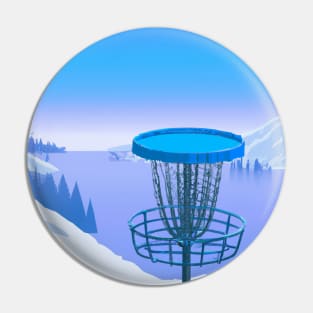 Disc Golf on a Snowy Mountainside Pin