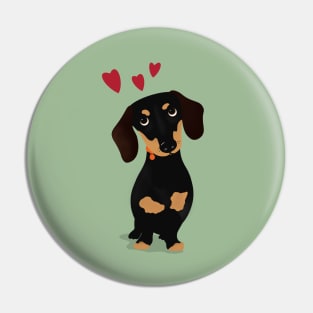 Cute Cartoon Dachshund with Three Red Hearts Pin