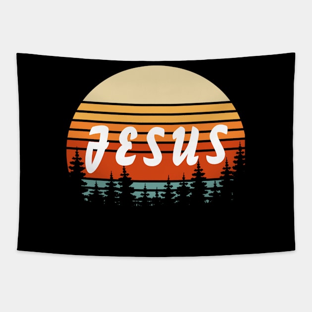 Jesus Vintage Retro Sunset - Christian Tapestry by ChristianShirtsStudios