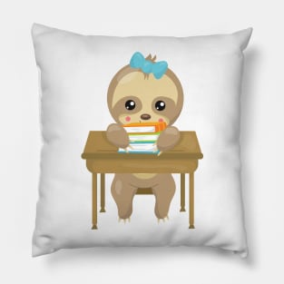 School Sloth, Cute Sloth, Baby Sloth, Books, Desk Pillow