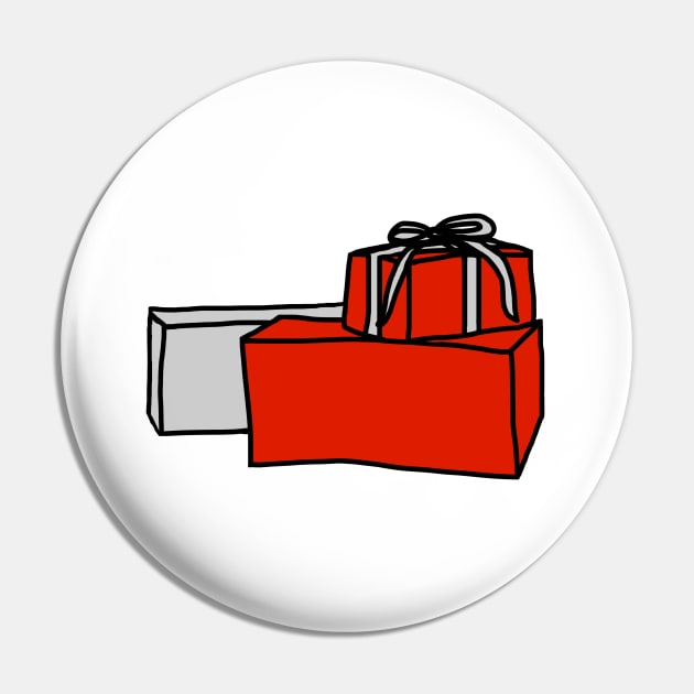 Two Red Gift boxes One Silver Gift Box for Christmas Pin by ellenhenryart