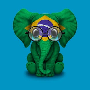 Baby Elephant with Glasses and Brazilian Flag T-Shirt