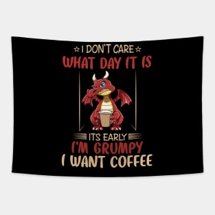Funny Grumpy Dragon Coffee Lover Hate Morning Fantasy Animal Tapestry