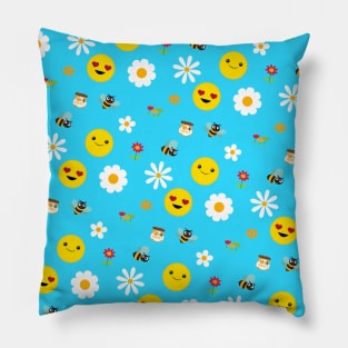 Emoji & Bee Pattern Pillow