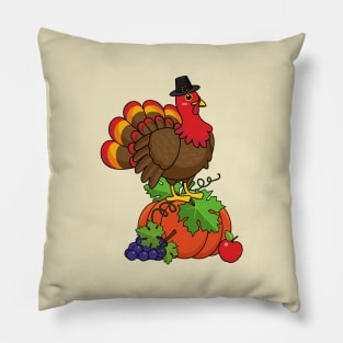 Cute Turkey with Harvest Thanksgiving Pillow