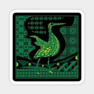 egret bird in talavera nest in mexican pattern art ecopop in dark green Magnet