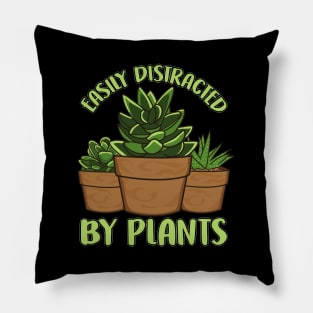 Funny Easily Distracted By Plants Gardening Pun Pillow