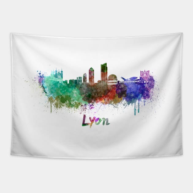 Lyon skyline in watercolor Tapestry by PaulrommerArt