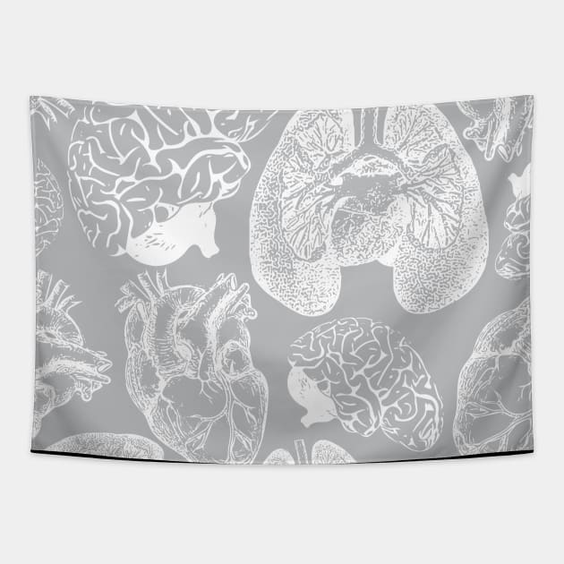 Anatomical Organs - White on Grey Tapestry by Beth Thompson Art