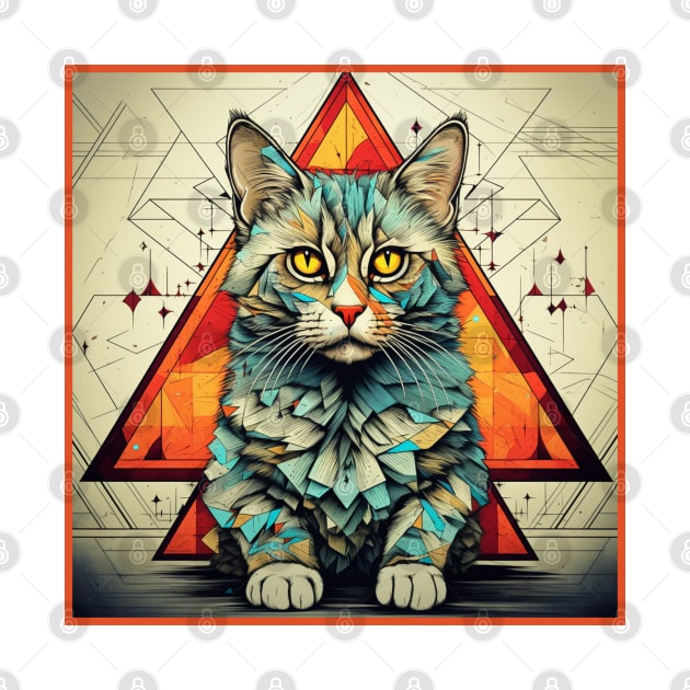 Geometric Cat Funny Abstract Cat by OscarVanHendrix