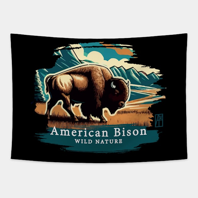 American Bison - WILD NATURE - BISON -5 Tapestry by ArtProjectShop