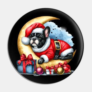 French Bulldog On The Moon Christmas Pin