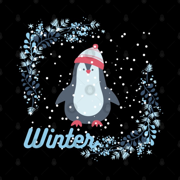 Winter penguin in snow fall by Spaceboyishere