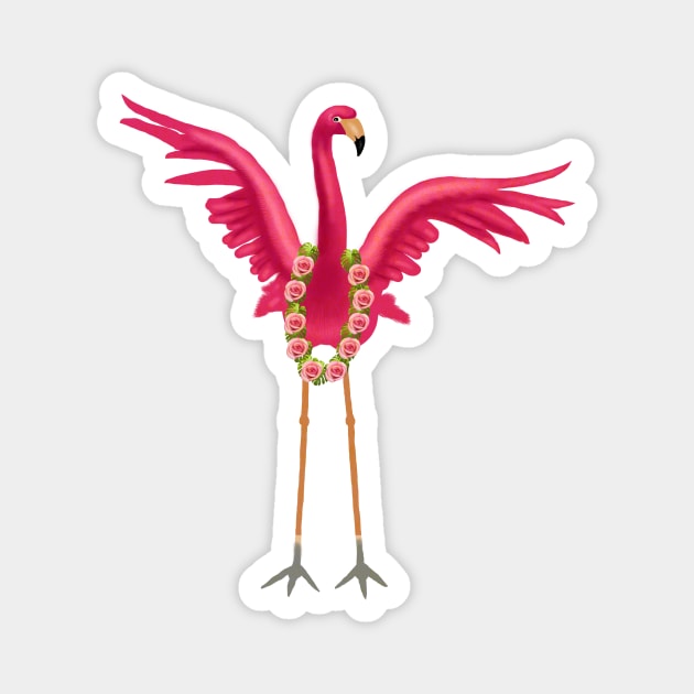 Flamingo Floral Roses Tropical, Love Flamingos Magnet by logiamerch