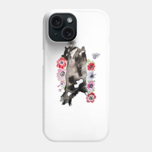 Black and White Cat with Flowers Phone Case