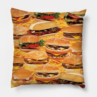 Hamburger and fries fast food extravaganza. Pillow
