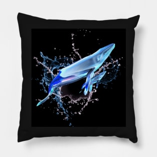 Whale and small calve against ocean splash background. Pillow