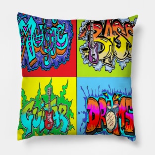 Graffiti Pop Art Music Bass Guitar Drums Pillow