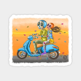 Cute Skeleton Couple - Dia De Los Muertos - Colorful Skeletons Scooter Ride Along Magnet