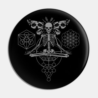 Occult Moth Meditating Skeleton Yoga Sacred Geometry Pin