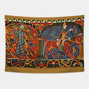 NORWEGIAN BALDISHOL TAPESTRY Medieval Knight Horseback Tapestry