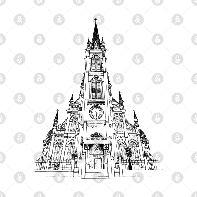 Pink Church Saigon Vietnam by bens black line art