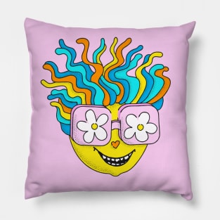 Happy Hippie Groovy Funny Retro Rainbow Character Pillow