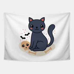 Cute Black Cat In Halloween Tapestry