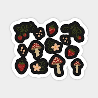 Mushrooms Strawberries and Daisies Magnet