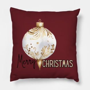 Gold and Ivory Christmas Ornament with Merry Christmas Pillow