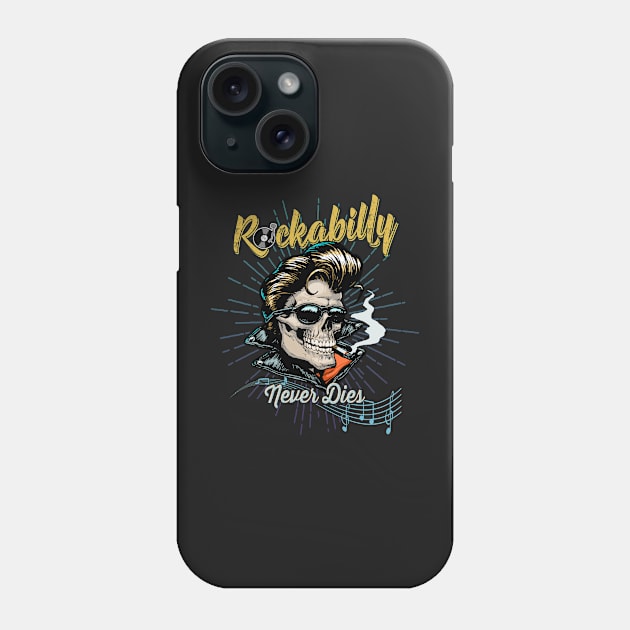 Rockabilly Never Dies - 1950s Retro Barber Skull Bikers Phone Case by norules