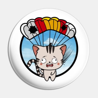 Silly tabby cat has a broken parachute Pin