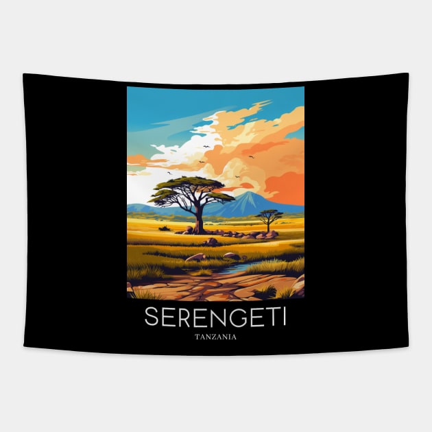 A Pop Art Travel Print of the Serengeti National Park - Tanzania Tapestry by Studio Red Koala