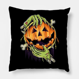 halloween pumpkin in zombie hands Pillow