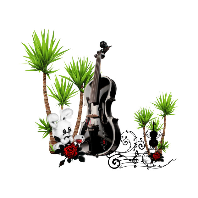 Music, black violin and palm trees by Nicky2342