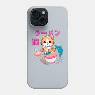 Japanese ramen cat gray Phone Case