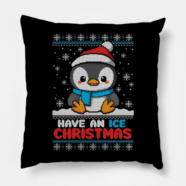 Penguin ice christmas ugly sweater Pillow by NemiMakeit