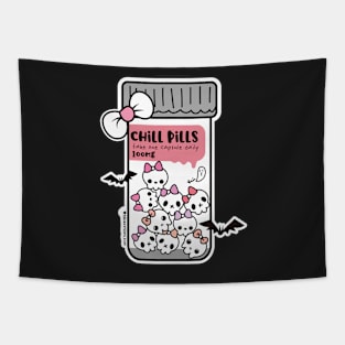 chill pills cute skull cartoon Tapestry