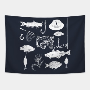 Fishing Doodles Tapestry