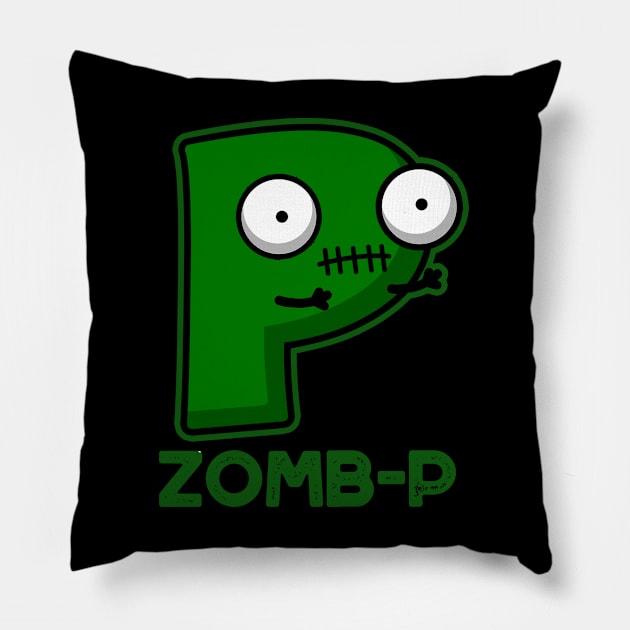 Zom-P Cute Halloween Zombie Alphabet P Pun Pillow by punnybone