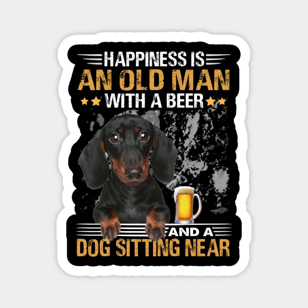 Happiness Is An Old Man With A Beer And A Dachshund Sitting Near Magnet by Magazine