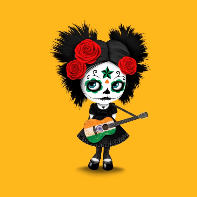 Sugar Skull Girl Playing Indian Flag Guitar by jeffbartels