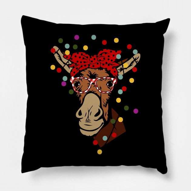 Funny cute Heifer cow wearing a bandanna and glasses Christmas gift Pillow by BadDesignCo
