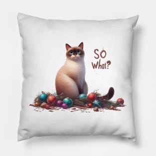 Cat Destroying Christmas Tree Illustration Pillow