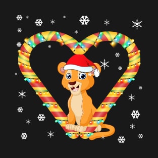 Cute Lion Candy Cane Heart Funny Christmas Light Gift T-Shirt